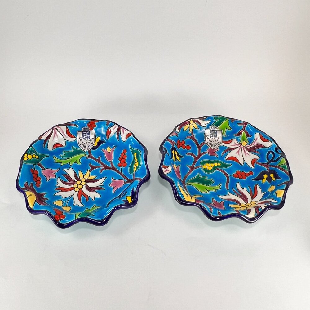 Vtg Emaux de Longwy France Blue Cloisonne Enameled Ceramic Pottery Bowl 30s